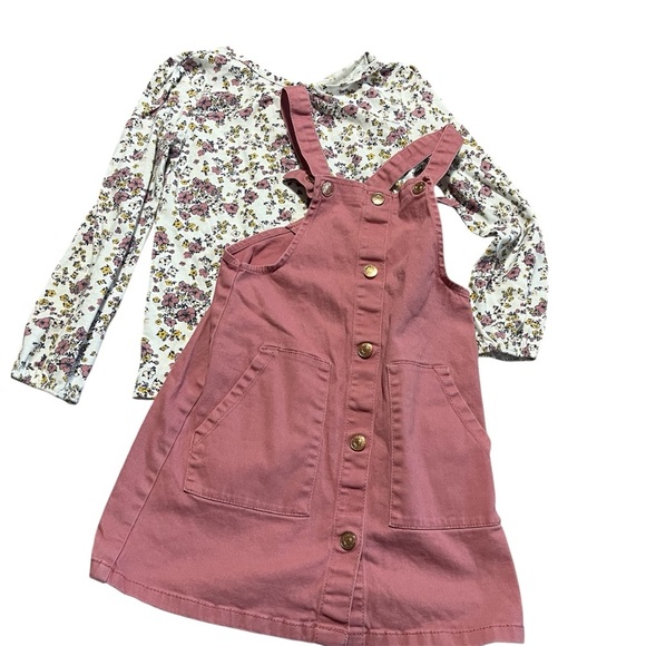 BCBGirls Pink and White Matching Set Floral Top and Overalls Dress Size 6 - Picture 1 of 8